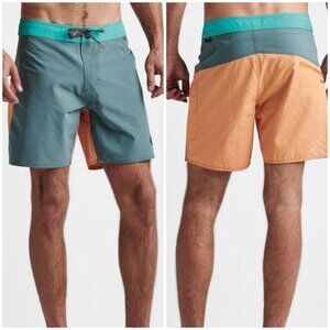Roark Boatman Boardshorts 17" Green Orange 38” XL Inseam 7”